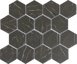 Мозаїка 25.9x29.8 ST ENA803/HEX73 Contemporanea Digital Printed Enameled Glass Calacatta Hexagono Nero Marquina Arvex Contemporanea
