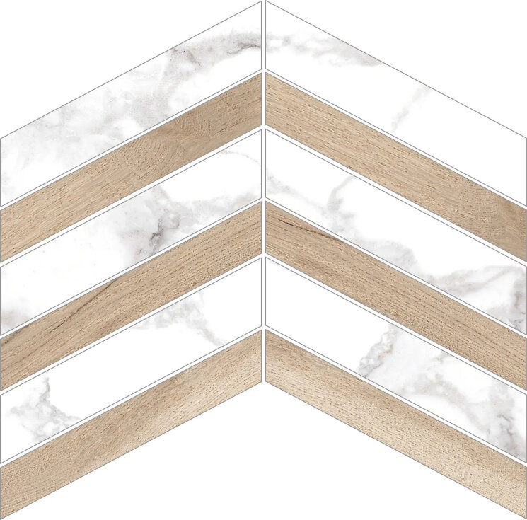 Мозаїка D HAUTE WHITE TAUPE CHEVRON SP - 21.9x30 31154 Haute з колекції Haute Peronda Museum