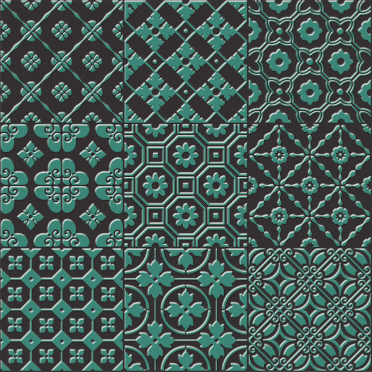 Плитка 20x20 Bon Ton Green On Black Base - Bon Ton - 140223 з колекції Bon Ton Unica