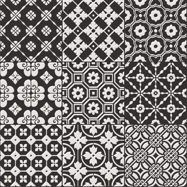 Плитка 20x20 Bon Ton White On Black Base - Bon Ton - 140233 з колекції Bon Ton Unica