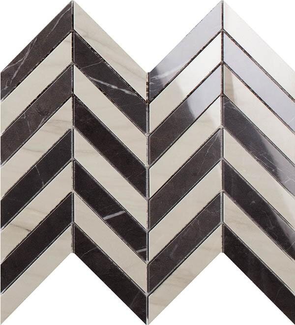 Мозаїка Calacatta Mont Blanc/Pietra Grey Mosaico Chevron Lap 26x30 Lux Experience Impronta з колекції Lux Experience Impronta