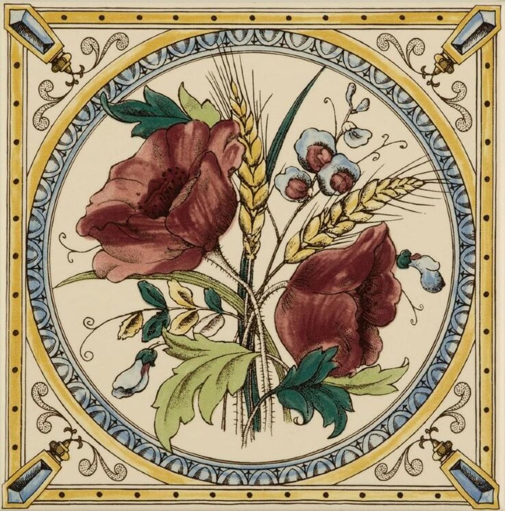 Декор Poppy And Wheatsheaf Single Tile 15.2x15.2 Artworks Colonial White Original Style з колекції Artworks Colonial White Original Style